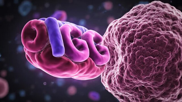 microscopic view of mitochondria and cell showcasing cellular activity in vibrant colors for biology research