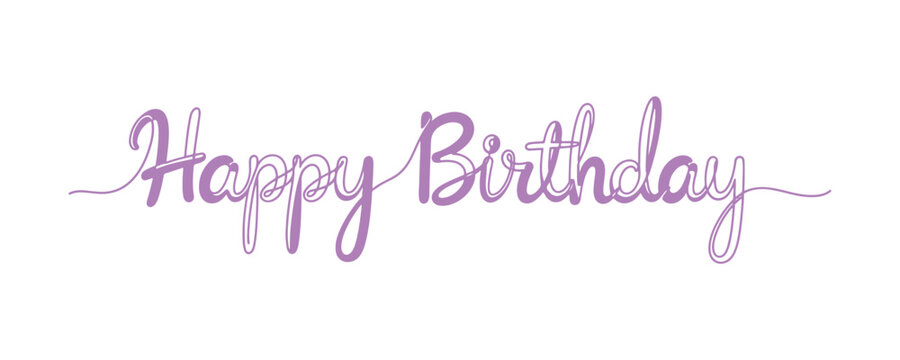 Happy Birthday text in a continuous line drawing style, simple vector illustration.