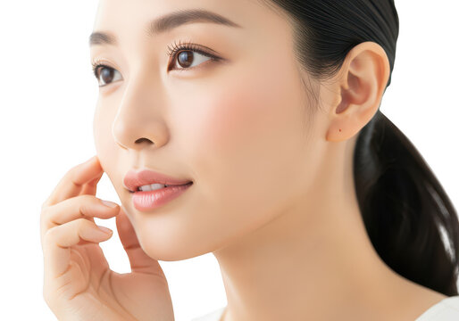 Young woman with clear skin isolated on transparent background
