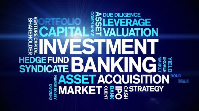 investment banking animated word cloud-text design animation tag kinetic typography seamless loop.