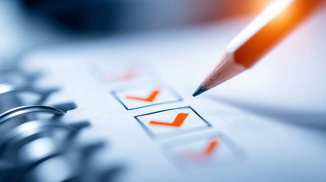 A pencil marking checkboxes on a paper form representing task completion verification and checklist accuracy.
