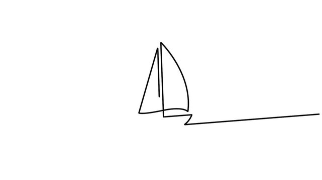 Animated self drawing minimalist continuous line art illustration of a sailboat on calm water