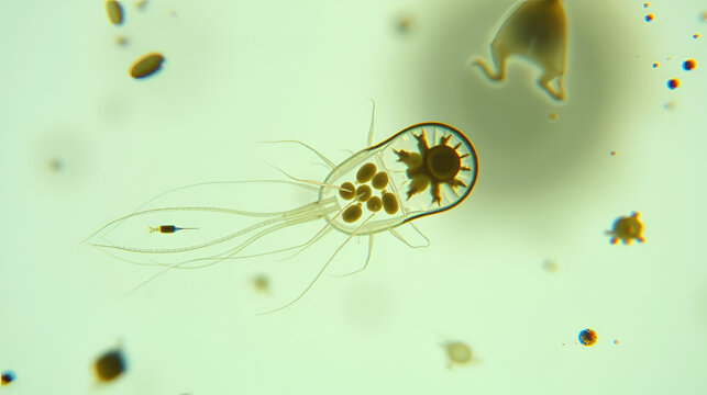 Movement of freshwater microorganism under microscope, Ciliate protozoa