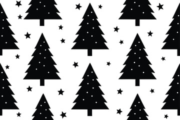 Obraz premium A black and white christmas tree pattern with stars isolated on transparent background, Vector
