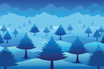 Fototapeta premium A blue landscape with trees and clouds isolated on transparent background, Vector