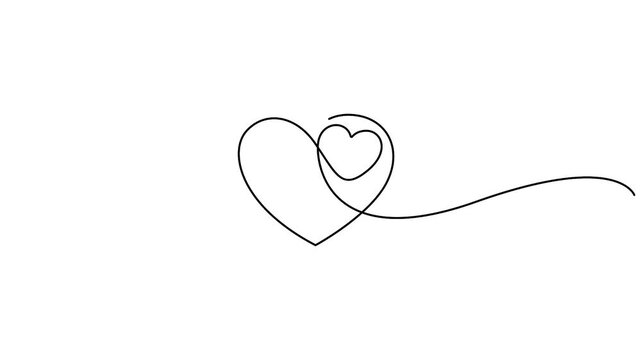 Animated minimalist continuous line art drawing of two interlocking hearts vector illustration