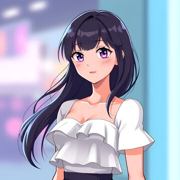 girl wearing peplum top, character