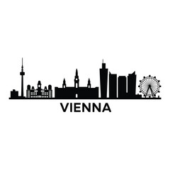 Fototapeta premium Vienna skyline silhouette with prominent landmarks and city name below