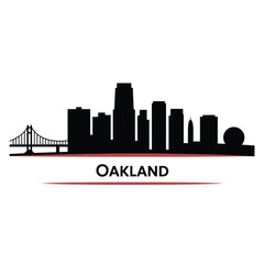 Naklejka premium Silhouette of the oakland skyline featuring the bay bridge and city