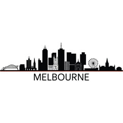 Fototapeta premium Melbourne skyline silhouette with iconic landmarks and city name below