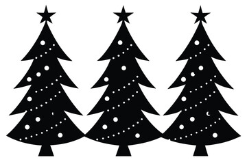 Obraz premium Three black christmas trees with white ornaments isolated on transparent background, Vector