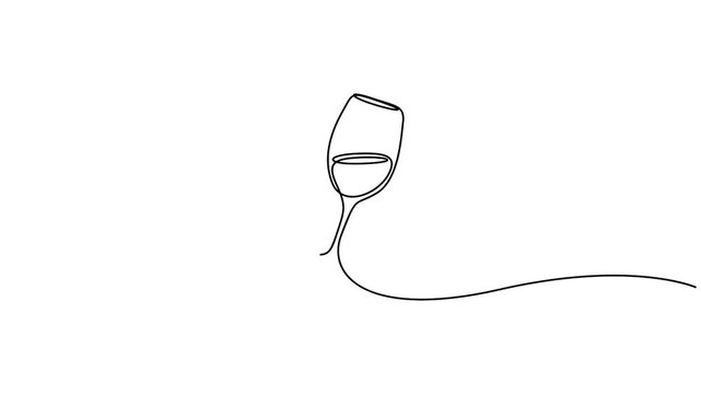 Self animated minimalist, continuous line drawing of a wine glass