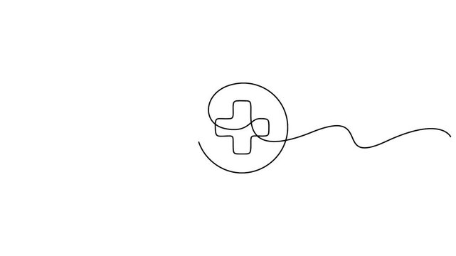 Animated continuous line drawing of a medical cross symbol, concepts for healthcare, hospitals, or pharmacy services.