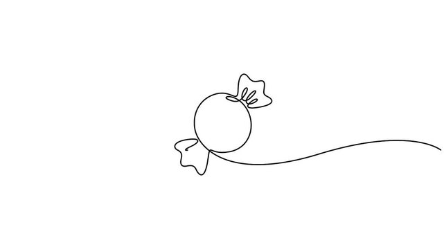Self animated minimalist, single continuous black thin line art vector illustration of a candy