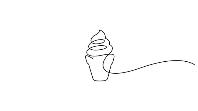 Self animated continuous line art drawing of an ice cream cone vector illustration