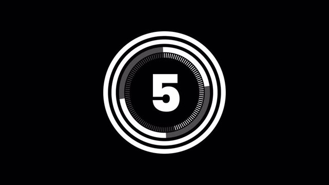 10 Second Countdown Timer Animation with Circular Progress Bar and Bold White Text on Transparent Background transparent background alpha channel