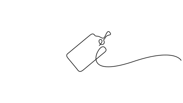 Self animated continuous one line drawing of a price tag or gift tag vector illustration