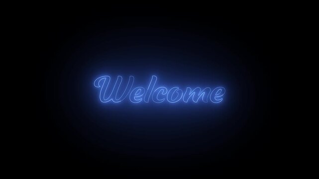 Vibrant neon welcome sign transitioning from darkness, Animated welcome sign with neon effect on black background,
Glowing neon sign welcome . Welcome neon text .glowing Neon line welcome text