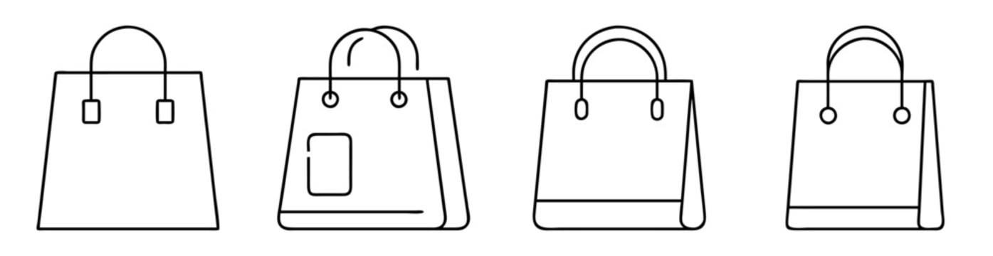Minimalist line drawing of fashionable handbags with top handles and distinctive design