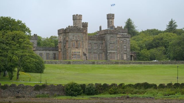 Static shot of Lews Castle in Stornoway on the Isle of Lewis.