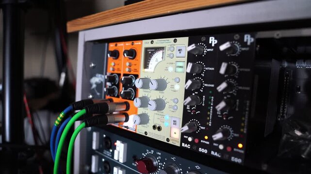 Static shot of an instrument amplifier inside a music studio on the Hebrides.
