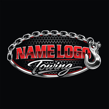 Towing and repair logo design template. Towing car logo template crane service. Towing service and recovery logo design