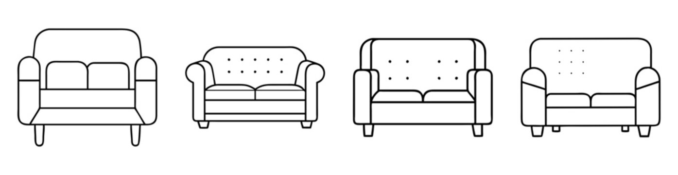 Line art illustration showcasing a collection of sofas with varying designs