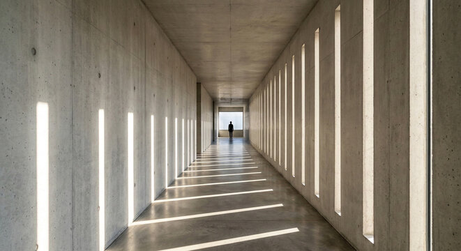 Minimalist exposed concrete wall texture with sharp geometric shadows and negative space for text background