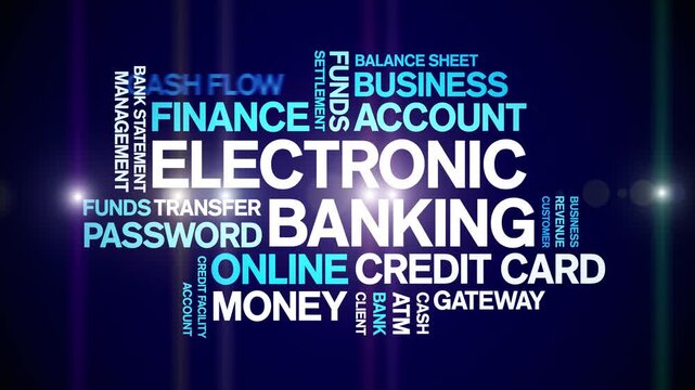 Electronic Banking animated word cloud-text design animation tag kinetic typography seamless loop.