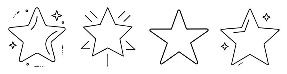 Obraz premium Collection of various black and white outlined vector star icons and shapes