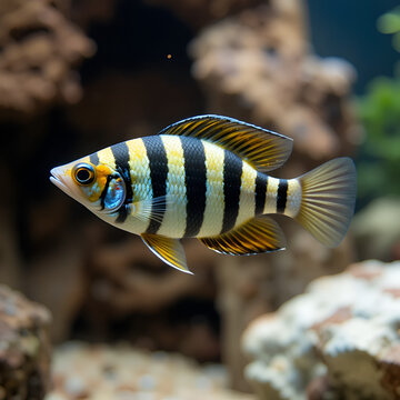 Danio striped in an aquarium.