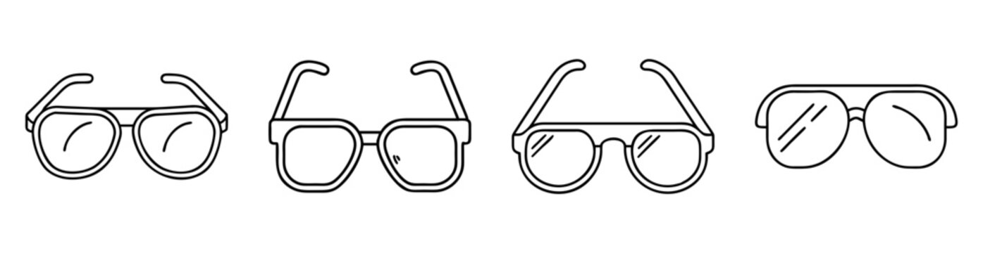 Illustration of four different eyeglass frame styles in black outline on white background