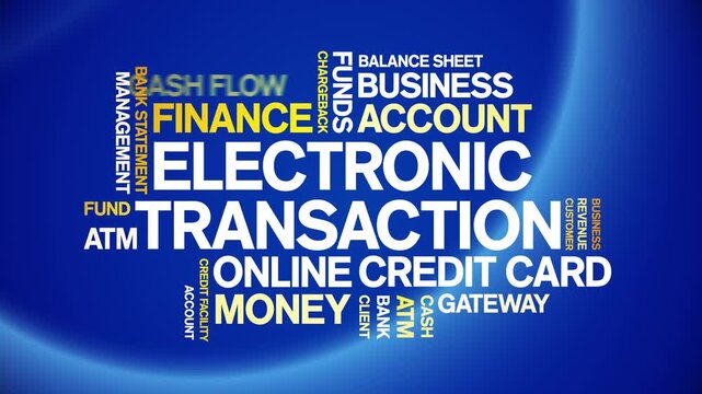 Electronic Transaction animated word cloud-text design animation tag kinetic typography seamless loop.
