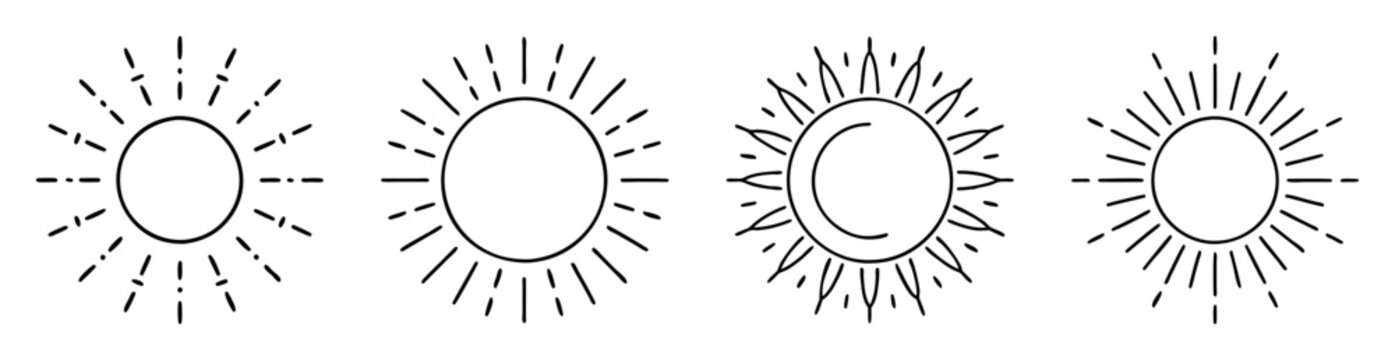 Diverse sun and moon astrological symbols celestial bodies black and white illustration