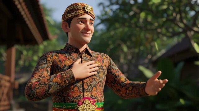Animated Balinese Man in Traditional Attire - A Cultural Presentation.