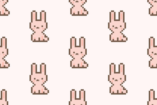 hand gestures set, Cute Pixel Bunny Seamless Pattern &ndash; Kawaii 8 Bit Rabbit Background for Kids Nursery Textile and Baby Design Vector