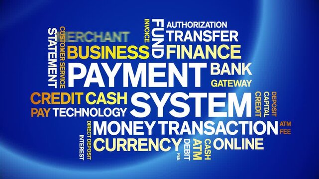 Payment System animated word cloud-text design animation tag kinetic typography seamless loop.