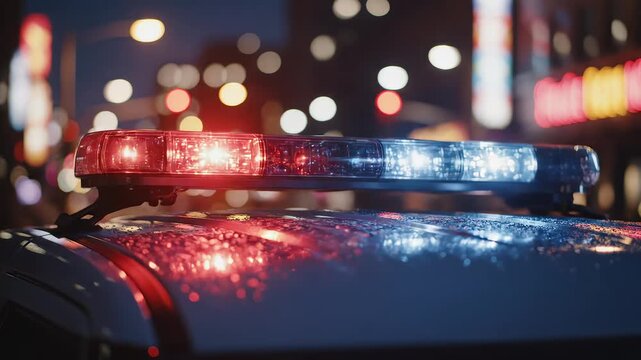 Police car roof lights at night