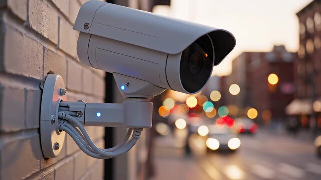 Surveillance camera on brick wall