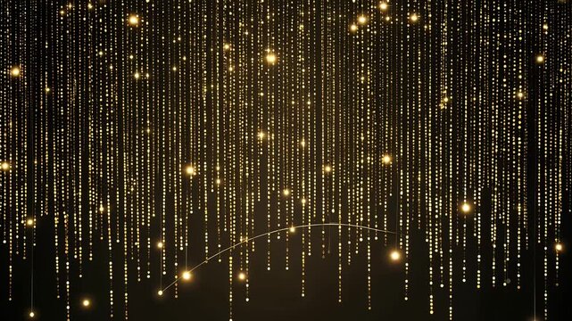 golden string lights hanging glow on dark backdrop, festive ambience