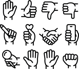 Fototapeta premium Black hand gesture for social media and communication sign symbol thumb
