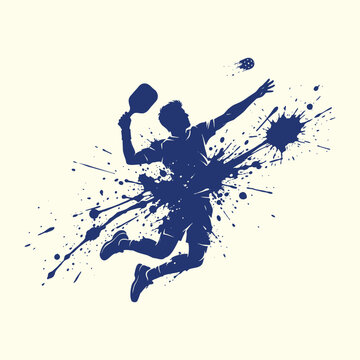 Dynamic Male Pickleball Player in Ink Splash Sketch Style &ndash; Action Sports Illustration