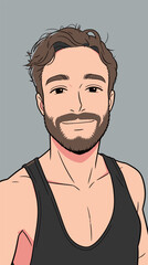 Obraz premium Young man smiles while taking a selfie with a plain background in a casual tank top during daytime