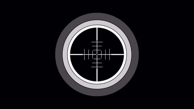 Sniper Scope Target Icon Animation with Lens Effect for Military Tactical Video Overlays transparent background alpha channel