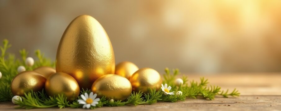 Golden eggs arranged as large egg, luxury Easter design, vector, design, celebration design
