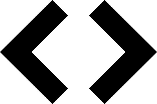 A pair of black and white angle brackets or greater than and less than signs.
