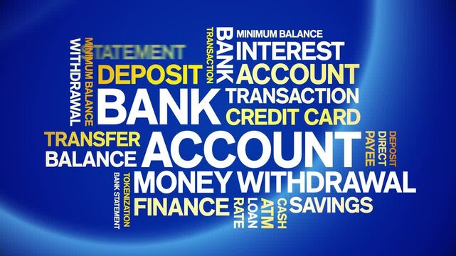 Bank Account animated word cloud-text design animation tag kinetic typography seamless loop.
