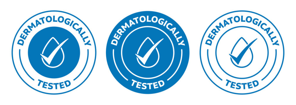 icon set of the "dermatologically tested" with water drope in blue color. vector illustration