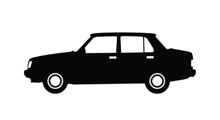 Obraz premium Vector illustration monochrome silhouette of a four-door sedan car on white background