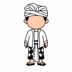 Fototapeta premium Cartoon illustration of a man wearing traditional Balinese costume with Udeng headwear. Indonesian culture character design in flat vector style